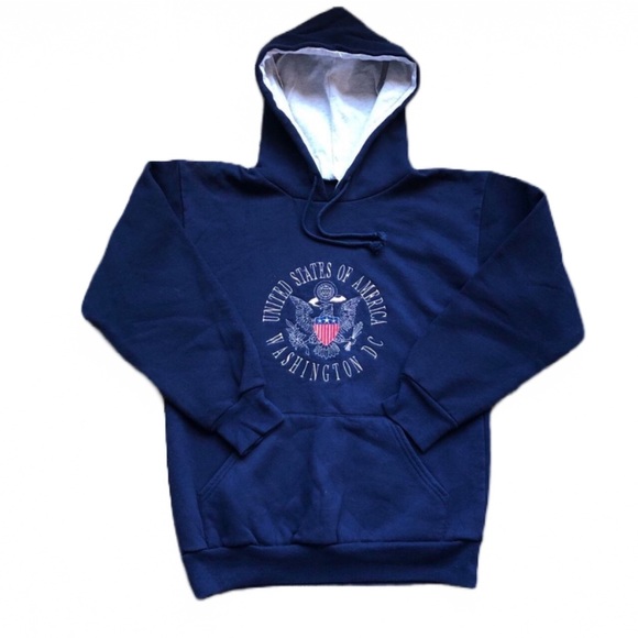 VINTAGE 90’S UNITED STATES OF AMERICA WASHINGTON DC HOODIE / SWEATSHIRT SMALL - Picture 1 of 7